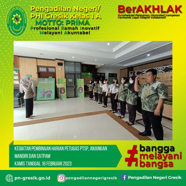 KEGIATAN PEMBINAAN HARIAN PETUGAS PTSP DAN ANJUNGAN MANDIRI KAMIS TANGGAL 16 FEBRUARI 2023